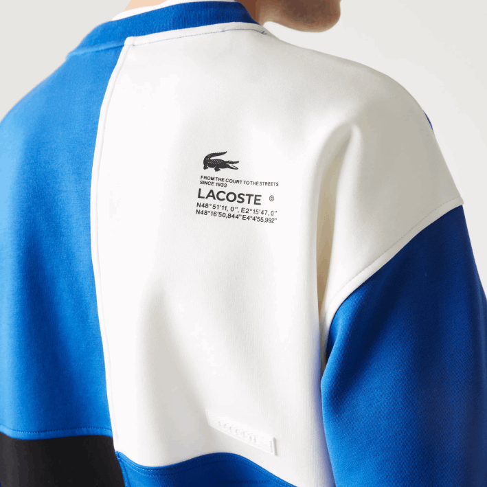 hombres Lacoste 6F24956 azul blanco nne sudadera holgada con efecto patchwork