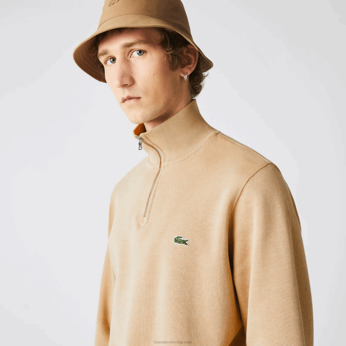 hombres Lacoste 6F24957 beige 02s sudadera con cremallera y cuello alto