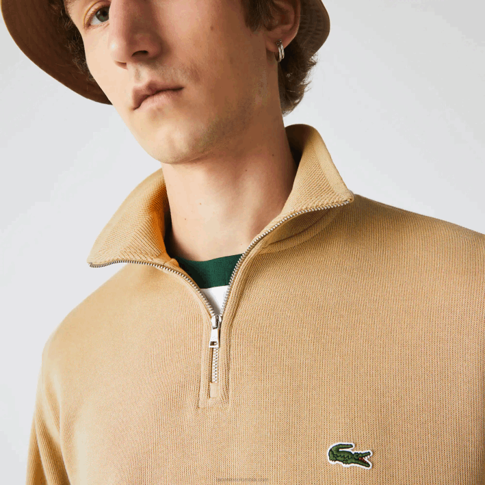 hombres Lacoste 6F24957 beige 02s sudadera con cremallera y cuello alto