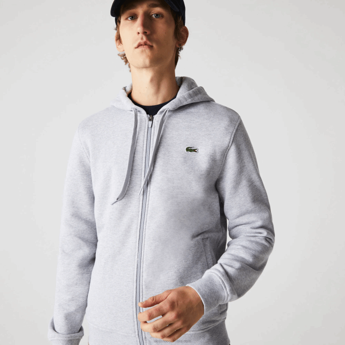 hombres Lacoste 6F24962 chino gris claro 9ya sudadera con capucha deportiva ligera de dos materiales
