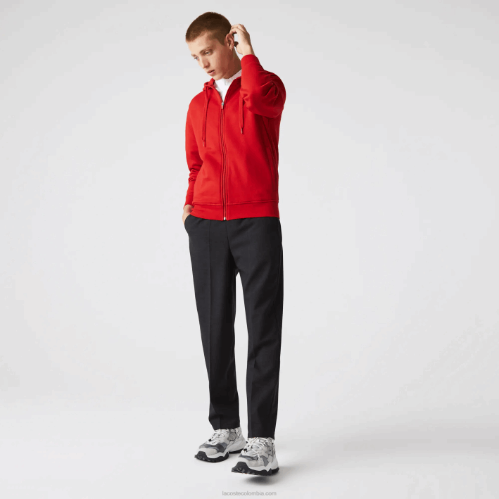 hombres Lacoste 6F24963 rojo e52 sudadera con capucha deportiva ligera de dos materiales