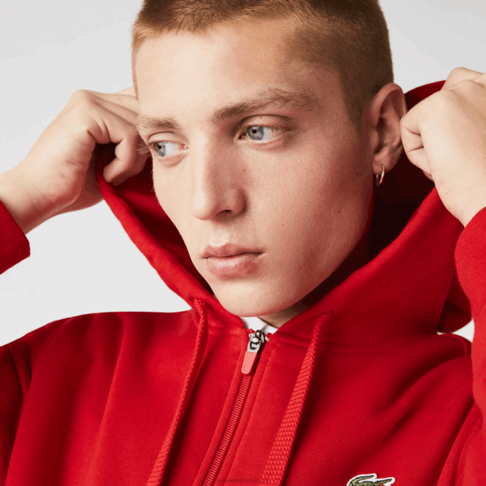 hombres Lacoste 6F24963 rojo e52 sudadera con capucha deportiva ligera de dos materiales