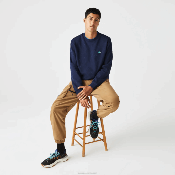hombres Lacoste 6F24965 azul marino 7cg sudadera de corte clásico con estampado moteado
