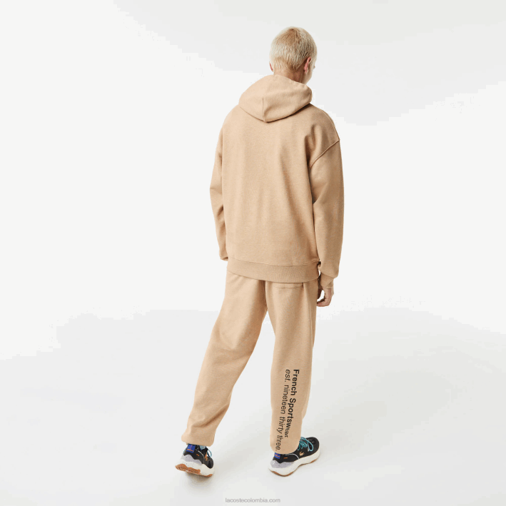 hombres Lacoste 6F24968 beis 4jw sudadera holgada con capucha y diseño de cocodrilo