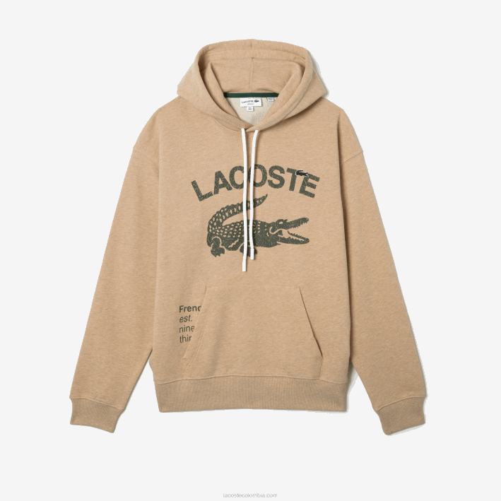 hombres Lacoste 6F24968 beis 4jw sudadera holgada con capucha y diseño de cocodrilo