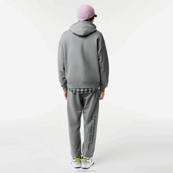 hombres Lacoste 6F24969 lomo gris yrd sudadera holgada con capucha y diseño de cocodrilo