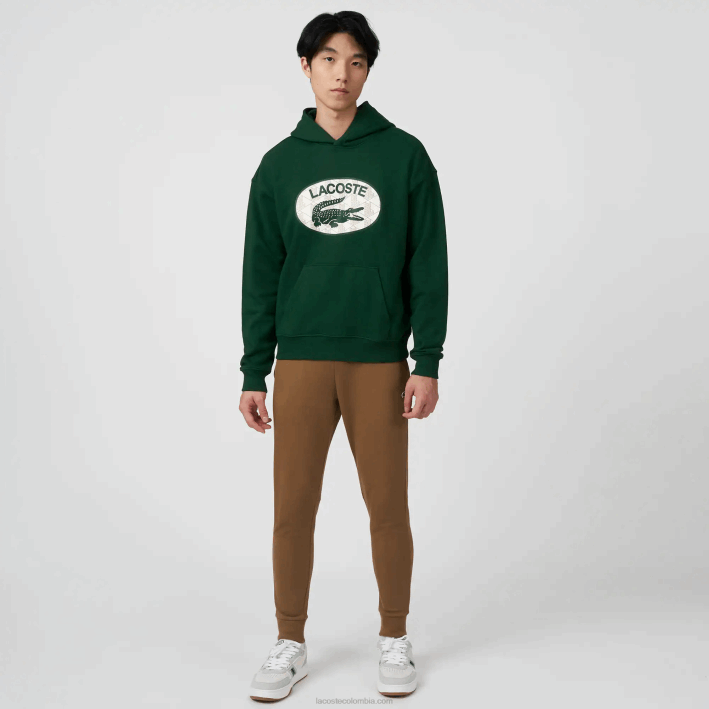 hombres Lacoste 6F24970 verde 132 sudadera holgada con monograma de la marca y capucha