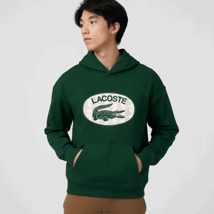 hombres Lacoste 6F24970 verde 132 sudadera holgada con monograma de la marca y capucha
