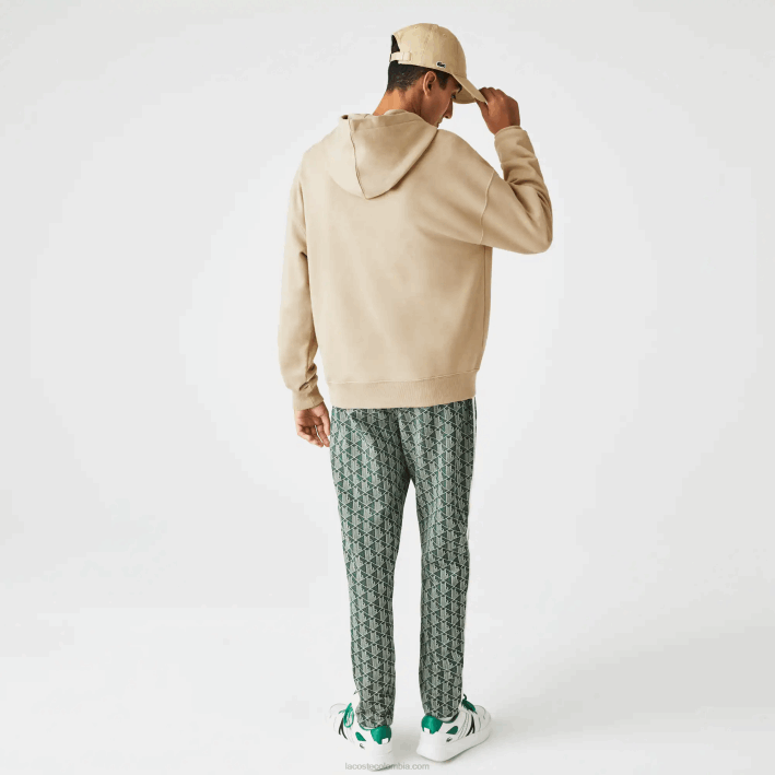 hombres Lacoste 6F24971 beige 02s sudadera holgada con monograma de la marca y capucha