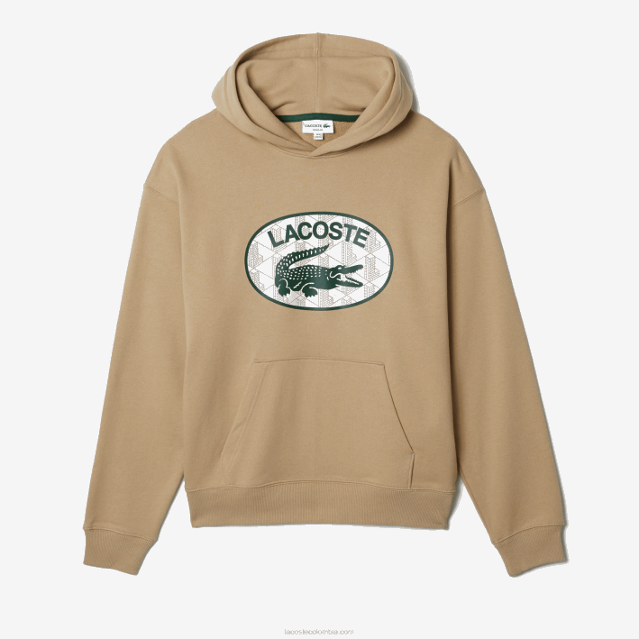 hombres Lacoste 6F24971 beige 02s sudadera holgada con monograma de la marca y capucha