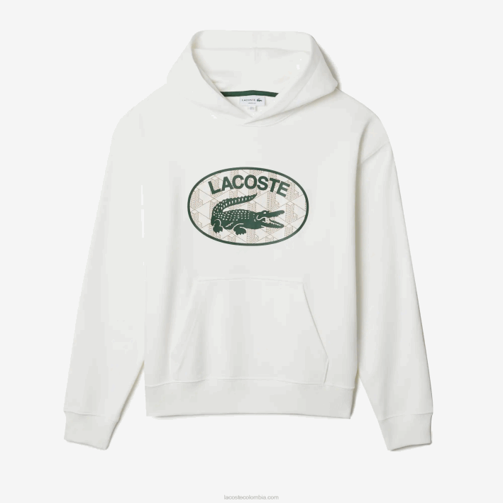 hombres Lacoste 6F24972 blanco 70v sudadera holgada con monograma de la marca y capucha
