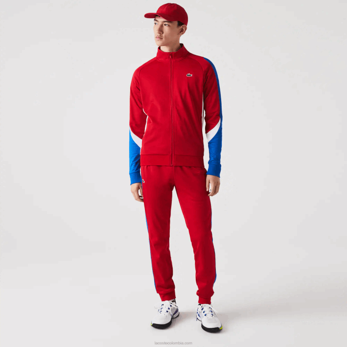 hombres Lacoste 6F24977 rojo azul blanco w50 sudadera sport classic fit tenis con cremallera