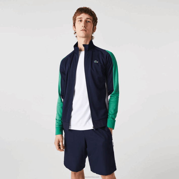 hombres Lacoste 6F24978 azul marino verde blanco yj2 sudadera sport classic fit tenis con cremallera