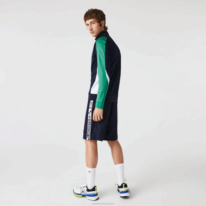hombres Lacoste 6F24978 azul marino verde blanco yj2 sudadera sport classic fit tenis con cremallera