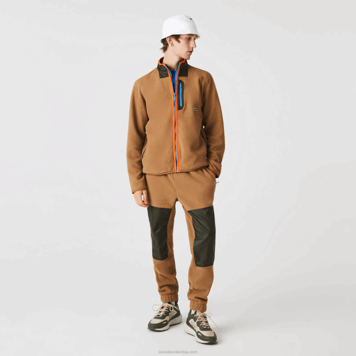 hombres Lacoste 6F24979 marrón caqui verde 89f sudadera de polar con cremallera y ajuste holgado