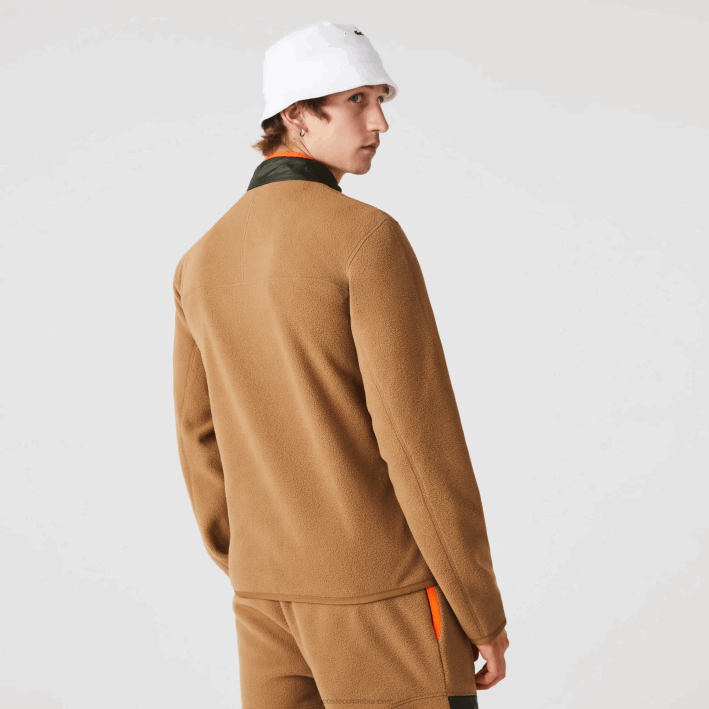 hombres Lacoste 6F24979 marrón caqui verde 89f sudadera de polar con cremallera y ajuste holgado