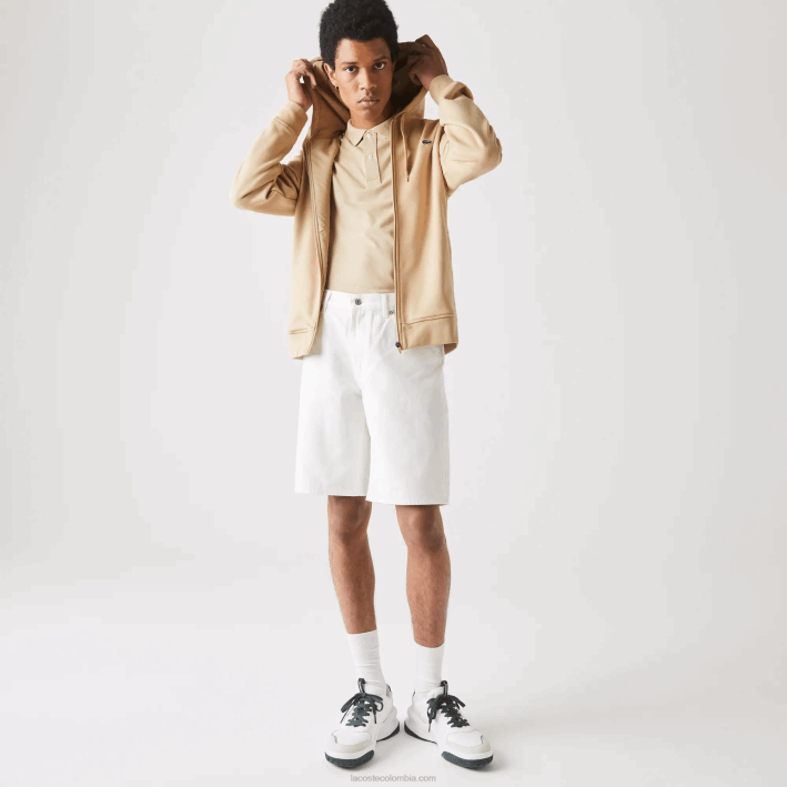 hombres Lacoste 6F24981 beige gp2 sudadera con capucha deportiva ligera de dos materiales