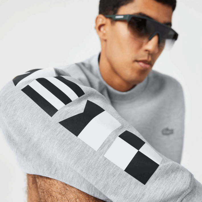 hombres Lacoste 6F24983 lomo gris cca sudadera holgada con estampado reflectante