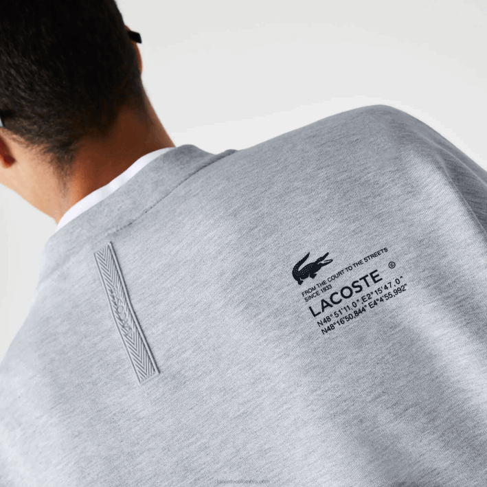 hombres Lacoste 6F24983 lomo gris cca sudadera holgada con estampado reflectante