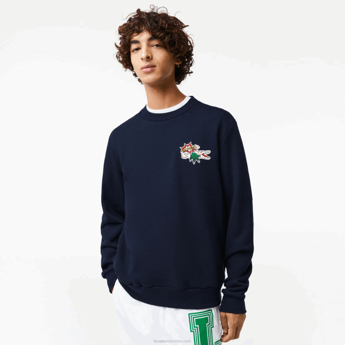 hombres Lacoste 6F24988 azul marino 166 sudadera con insignia de algodón orgánico
