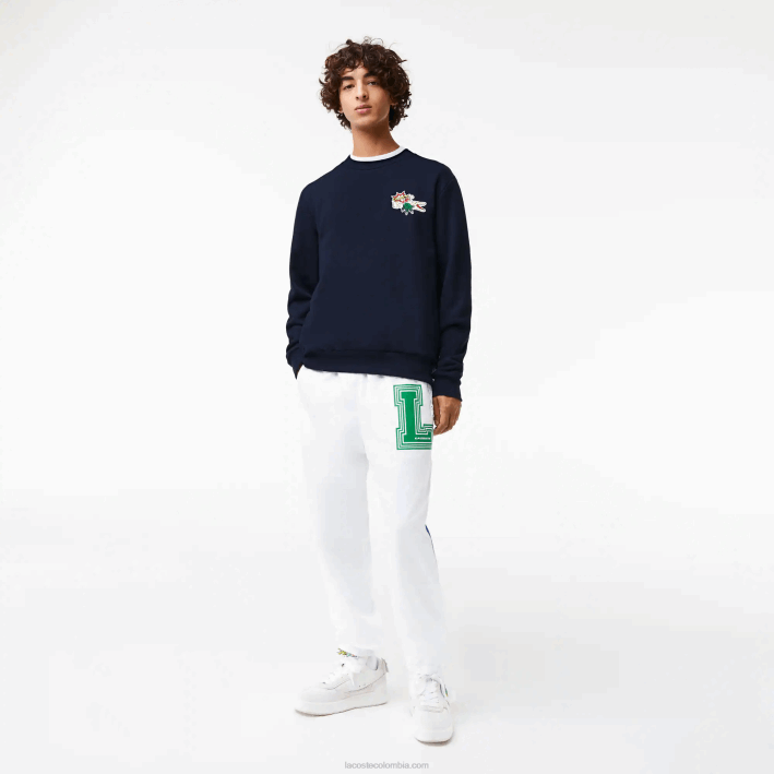hombres Lacoste 6F24988 azul marino 166 sudadera con insignia de algodón orgánico