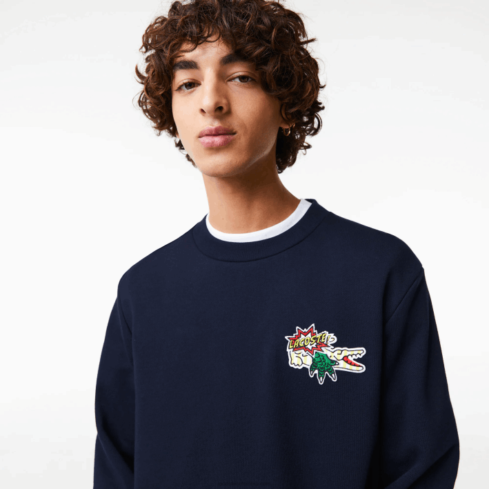 hombres Lacoste 6F24988 azul marino 166 sudadera con insignia de algodón orgánico