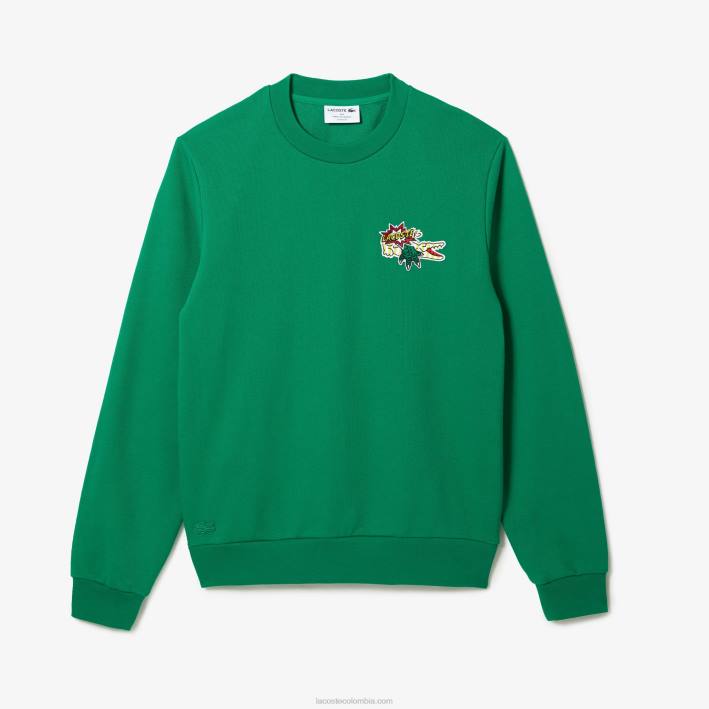 hombres Lacoste 6F24991 ldm verde sudadera con insignia de algodón orgánico