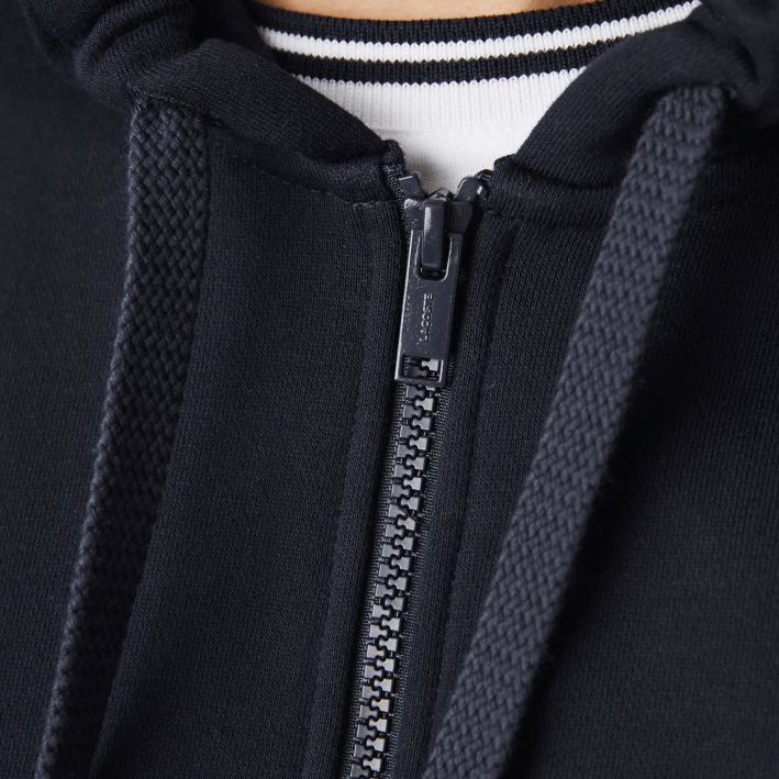 hombres Lacoste 6F24997 azul marino blanco beige e8t sudadera con capucha, cremallera y letras color block