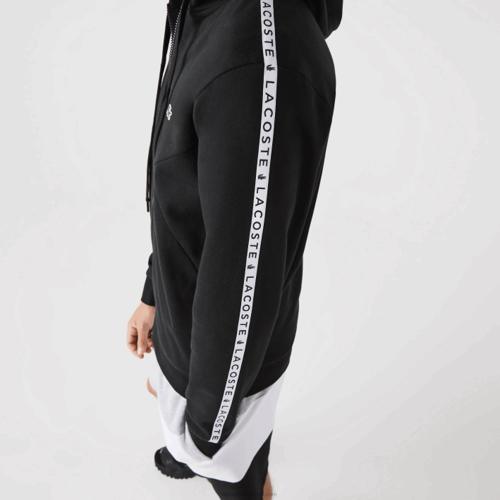 hombres Lacoste 6F24998 negro 8vm sudadera con capucha, cremallera y letras color block