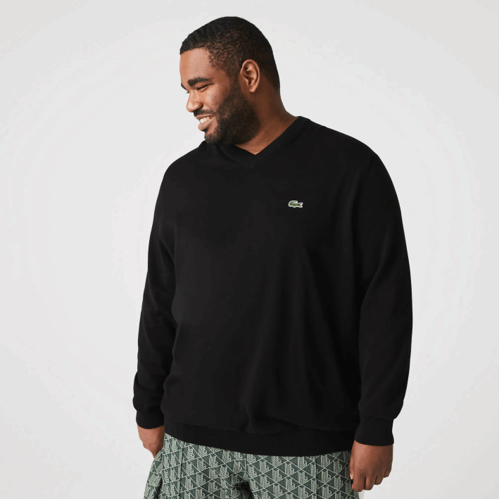 hombres Lacoste 6F241323 negro 031 jersey de algodón orgánico con cuello de pico