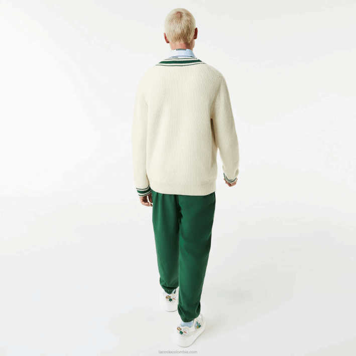hombres Lacoste 6F241377 blanco verde x0n suéter con insignia de cómic