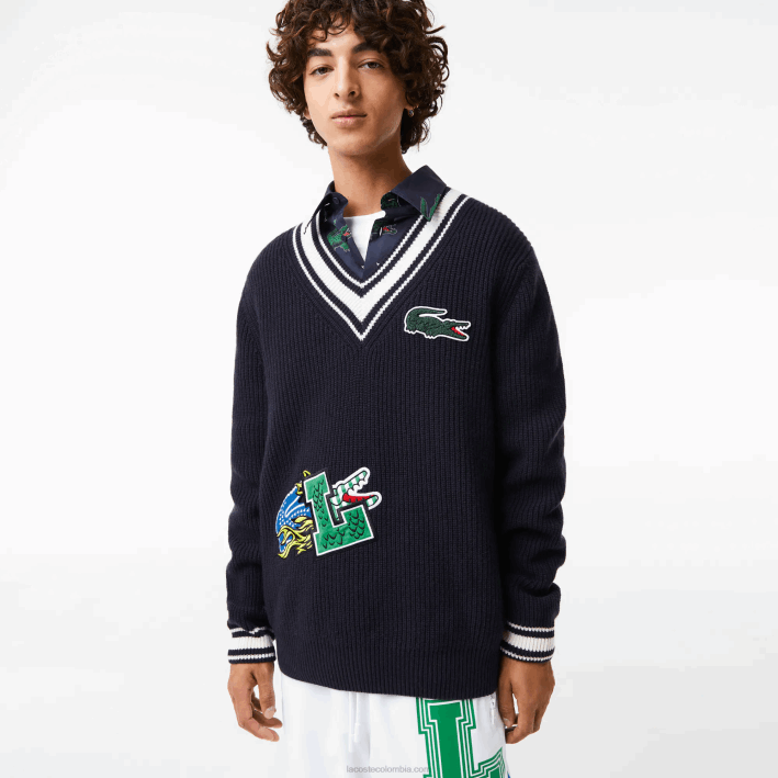 hombres Lacoste 6F241378 negro/blanco hhh suéter con insignia de cómic hombres Lacoste 6F241378 negro/blanco hhh suéter con insignia de cómic