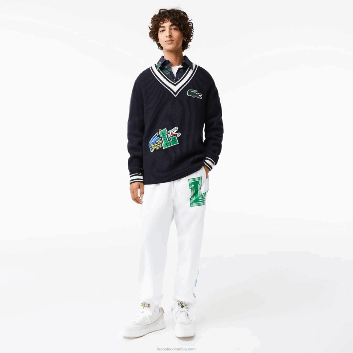 hombres Lacoste 6F241378 negro/blanco hhh suéter con insignia de cómic