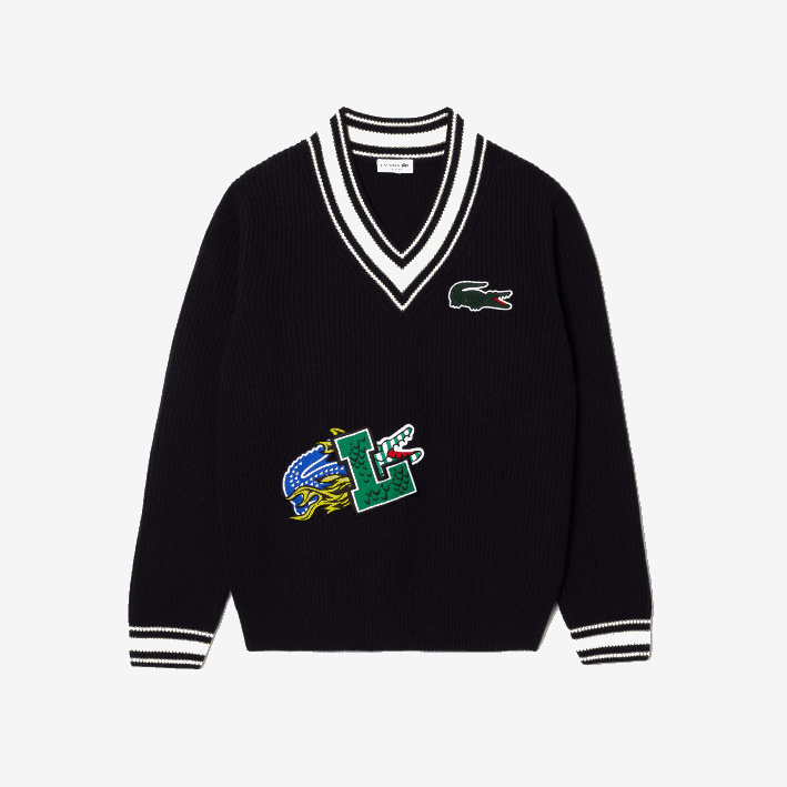 hombres Lacoste 6F241378 negro/blanco hhh suéter con insignia de cómic