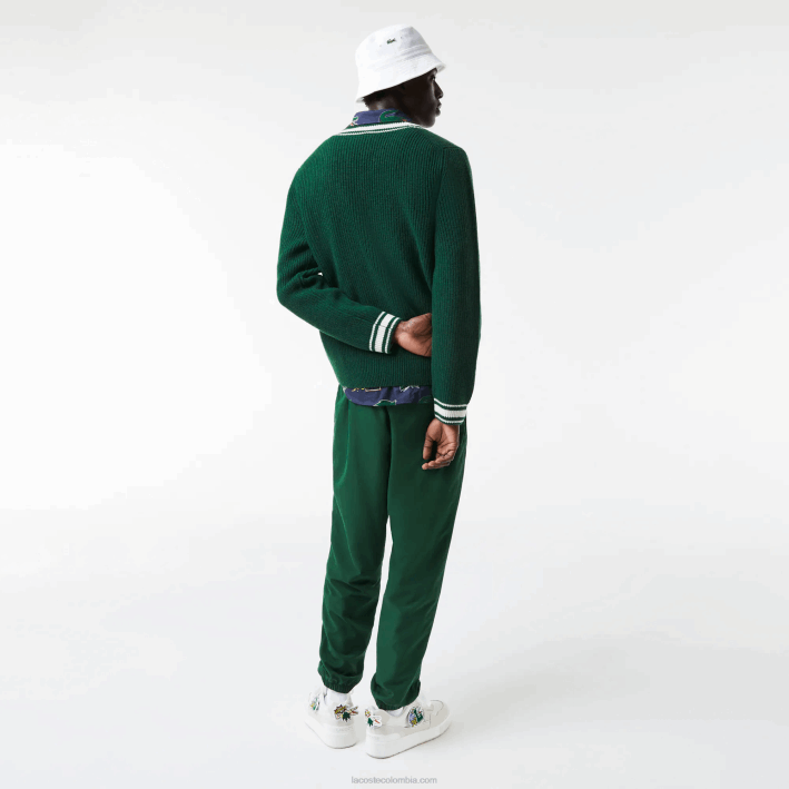 hombres Lacoste 6F241379 año blanco verde suéter con insignia de cómic