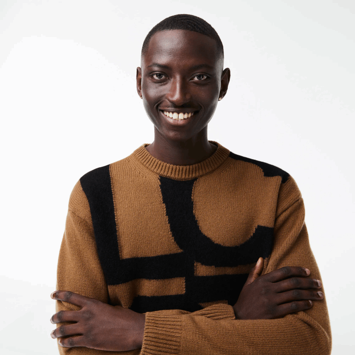 hombres Lacoste 6F241448 marrón negro xp9 suéter de lana con letras en contraste de corte clásico