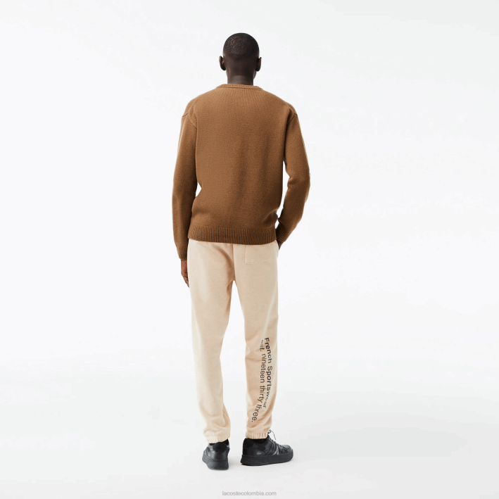 hombres Lacoste 6F241448 marrón negro xp9 suéter de lana con letras en contraste de corte clásico
