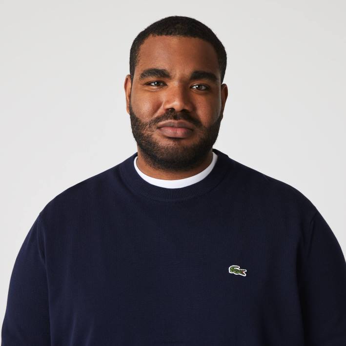 hombres Lacoste 6F241451 azul marino 166 jersey de algodón orgánico con cuello redondo