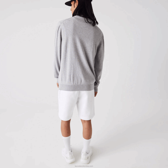 hombres Lacoste 6F241452 lomo gris cca jersey de algodón orgánico con cuello redondo