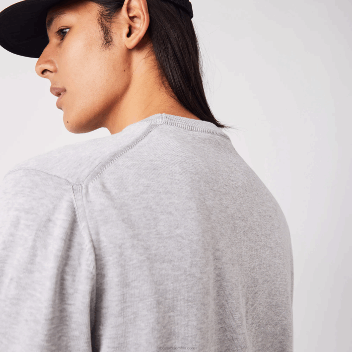 hombres Lacoste 6F241452 lomo gris cca jersey de algodón orgánico con cuello redondo