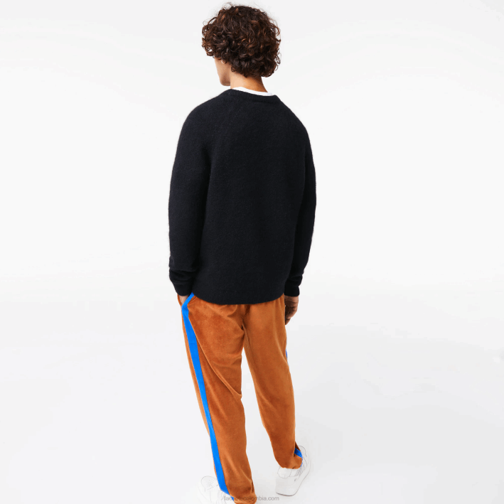 hombres Lacoste 6F241464 negro azul 985 jersey de alpaca en mezcla de cocodrilo en contraste con la marca