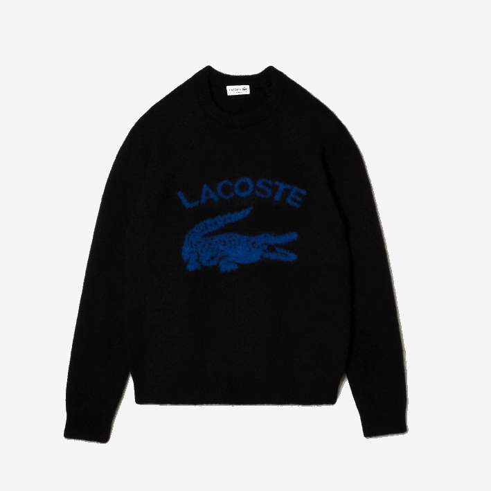hombres Lacoste 6F241464 negro azul 985 jersey de alpaca en mezcla de cocodrilo en contraste con la marca