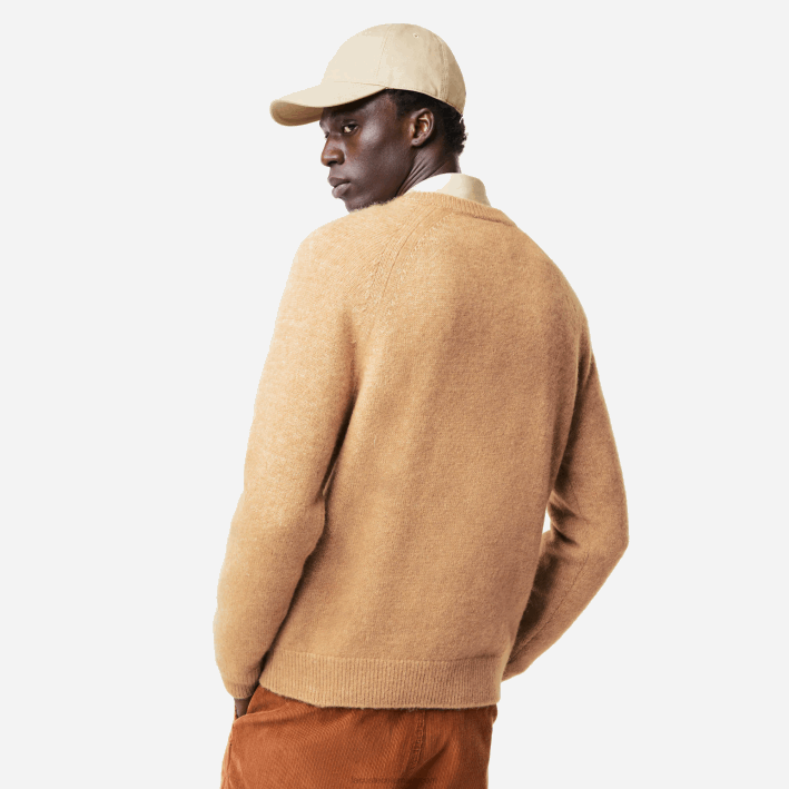 hombres Lacoste 6F241465 beige blanco fp9 jersey de alpaca en mezcla de cocodrilo en contraste con la marca
