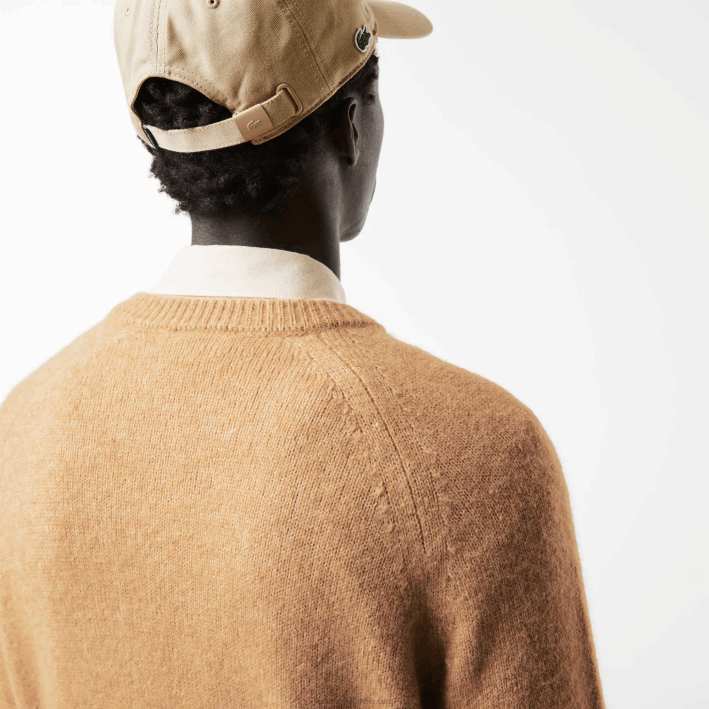hombres Lacoste 6F241465 beige blanco fp9 jersey de alpaca en mezcla de cocodrilo en contraste con la marca
