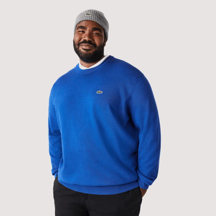 hombres Lacoste 6F241491 k1q azul jersey de algodón orgánico con cuello redondo