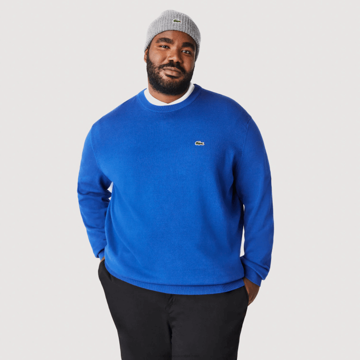 hombres Lacoste 6F241491 k1q azul jersey de algodón orgánico con cuello redondo