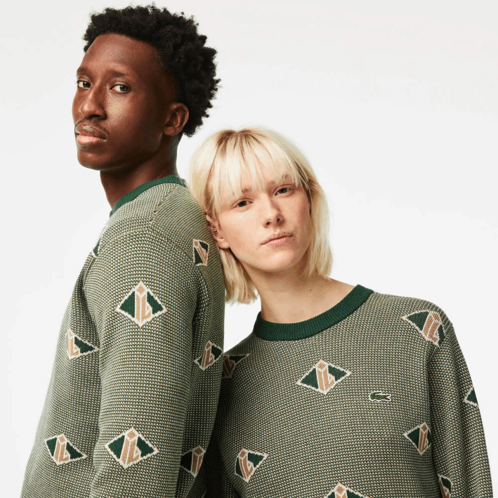 hombres Lacoste 6F241504 verde beige blanco lvt suéter de corte clásico con motivo de monograma