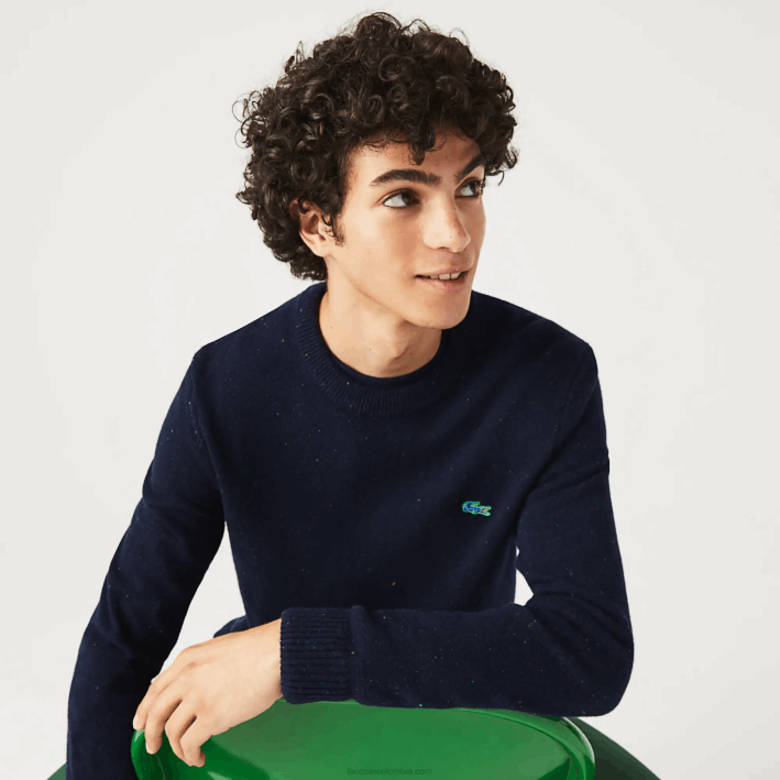 hombres Lacoste 6F241507 azul marino 7cg suéter de corte regular en jersey de lana con estampado jaspeado hombres Lacoste 6F241507 azul marino 7cg suéter de corte regular en jersey de lana con estampado jaspeado