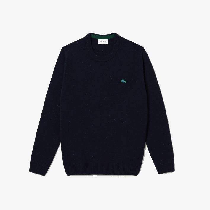 hombres Lacoste 6F241507 azul marino 7cg suéter de corte regular en jersey de lana con estampado jaspeado