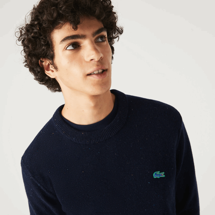 hombres Lacoste 6F241507 azul marino 7cg suéter de corte regular en jersey de lana con estampado jaspeado